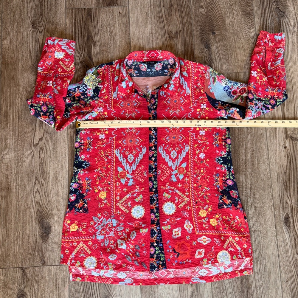 John Mark Button Down Top Electic Red Mixed-Print… - image 7